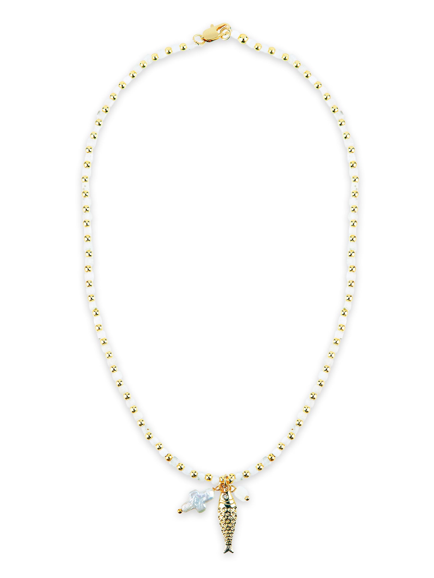 Gold Moonstone fish pendant