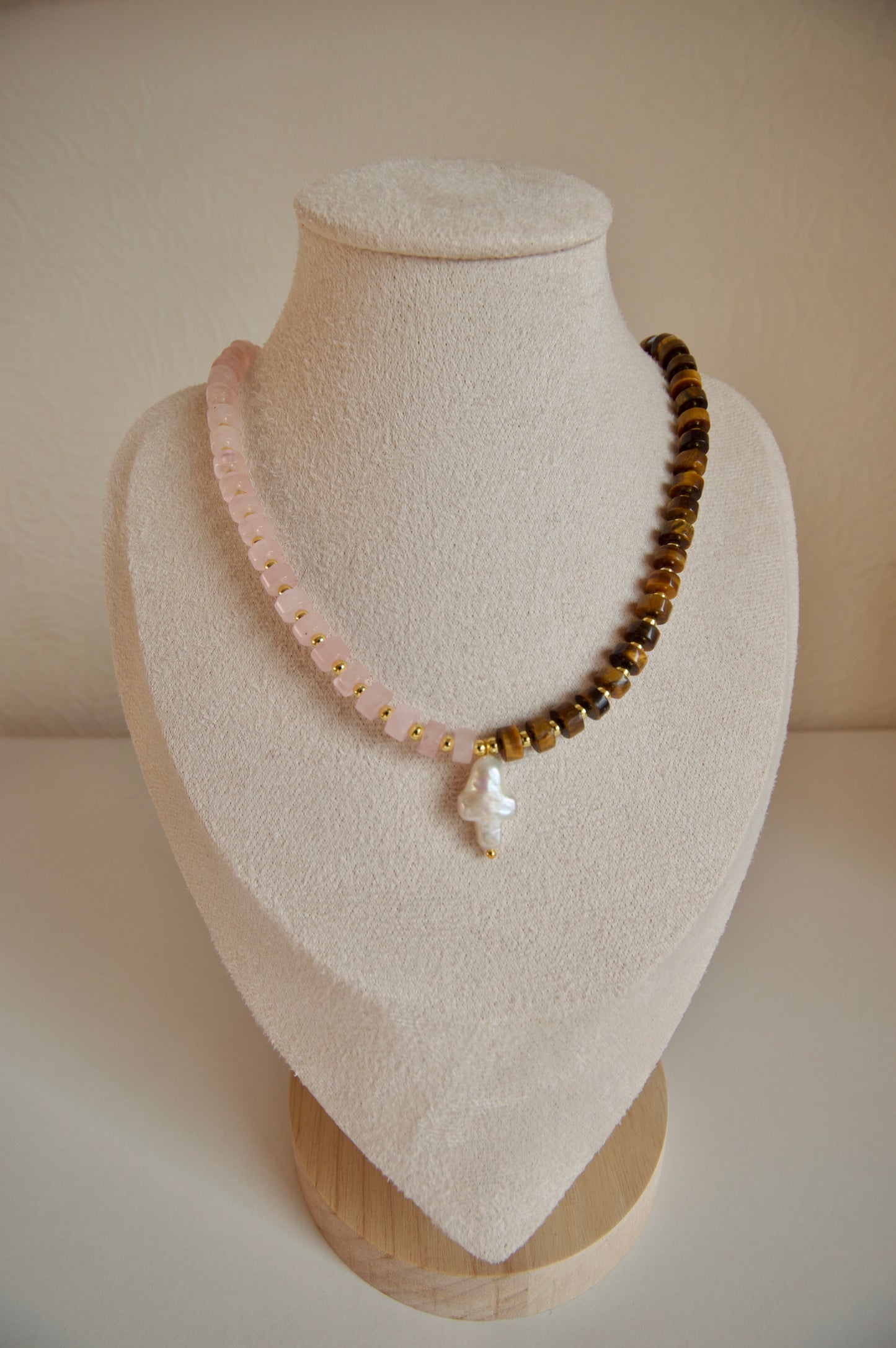 Rose Quartz & Tiger Eye Cross