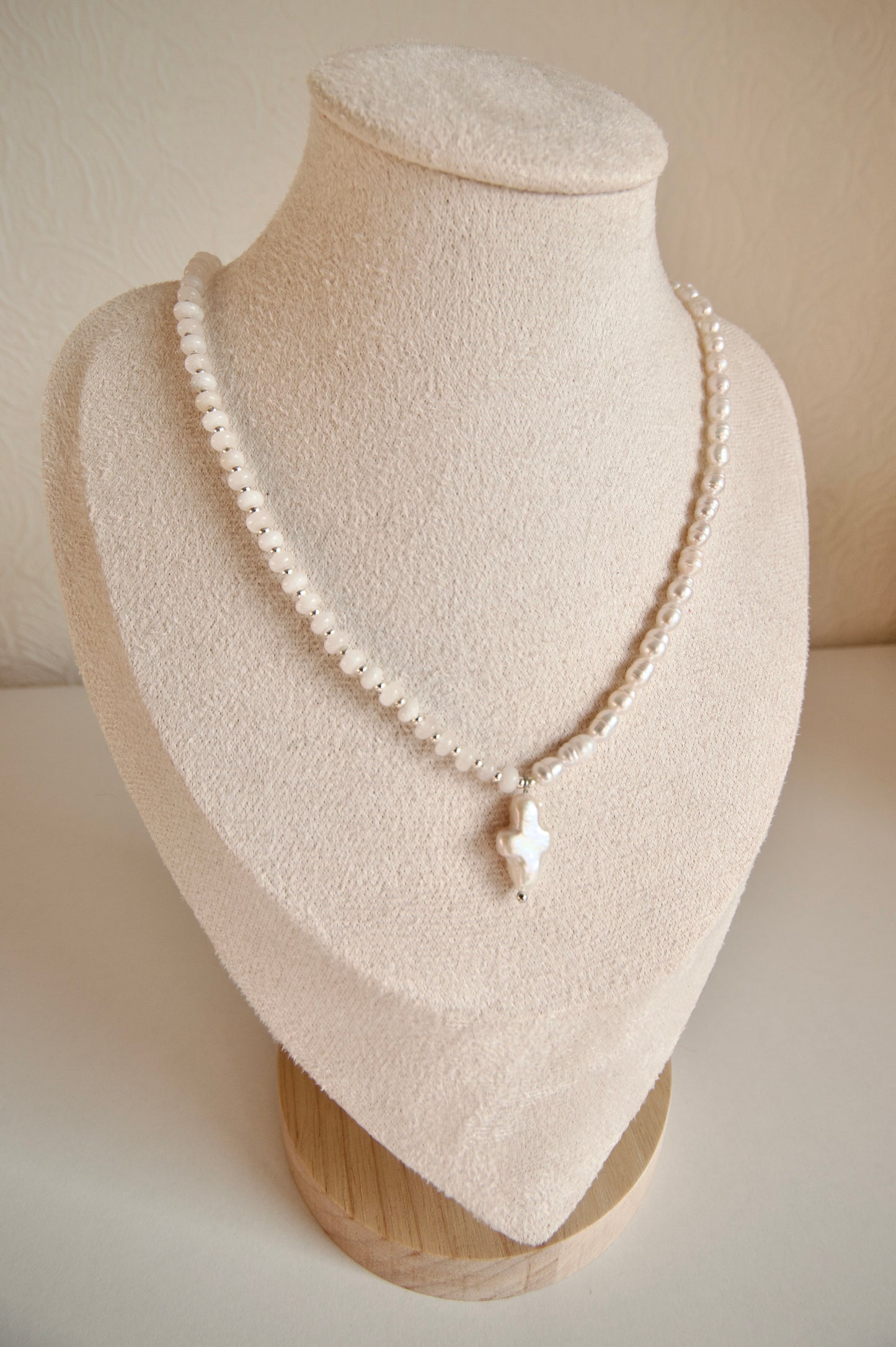 Silver Pearl & Moonstone Cross