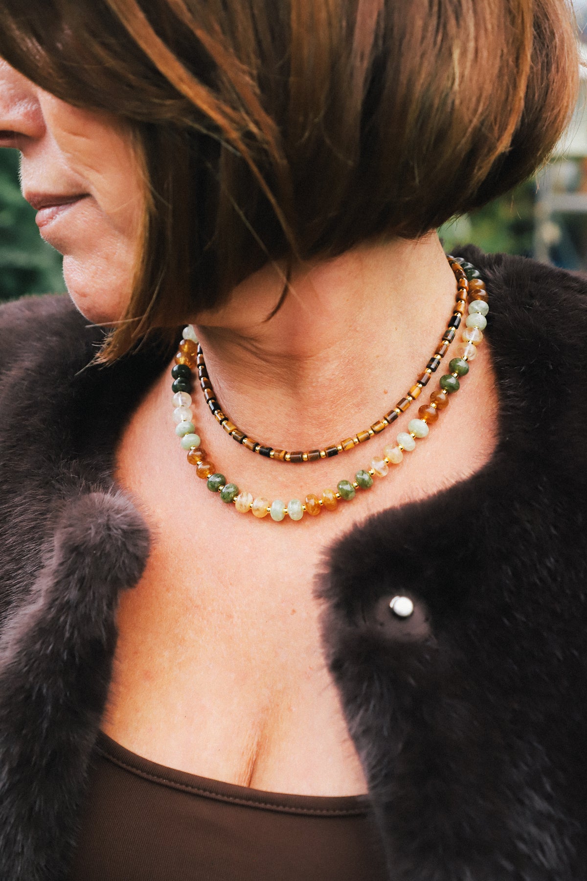 Brown, Green & Citrine Necklace