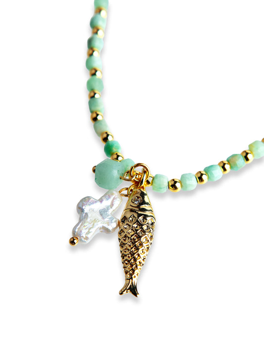 Gold Amazonite fish pendant