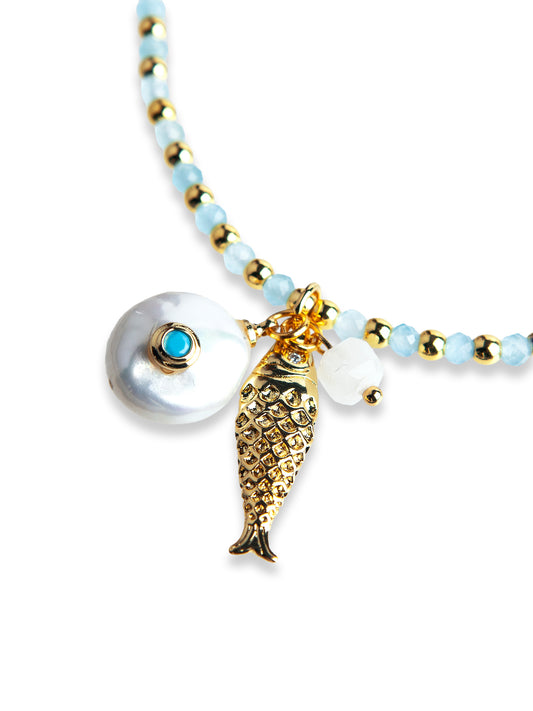 Gold Chalcedony fish pendant