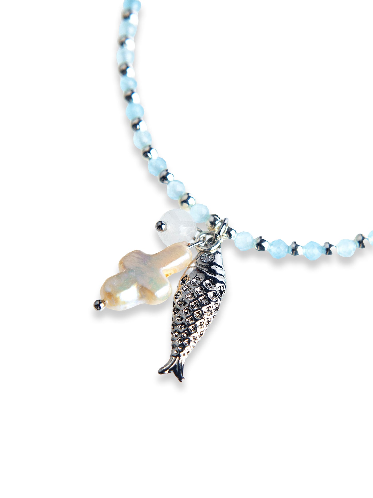 Silver Chalcedony fish pendant