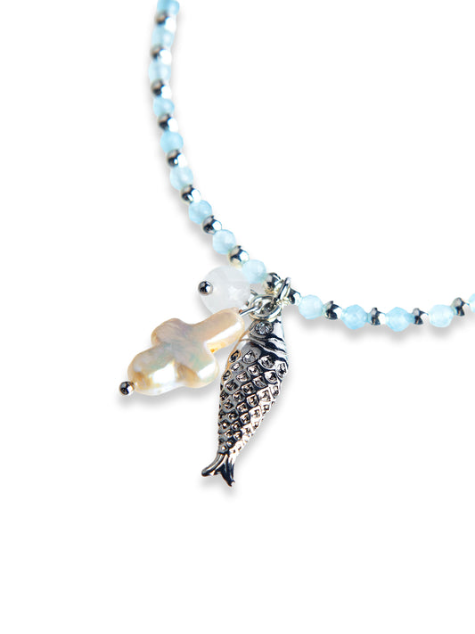Silver Chalcedony fish pendant