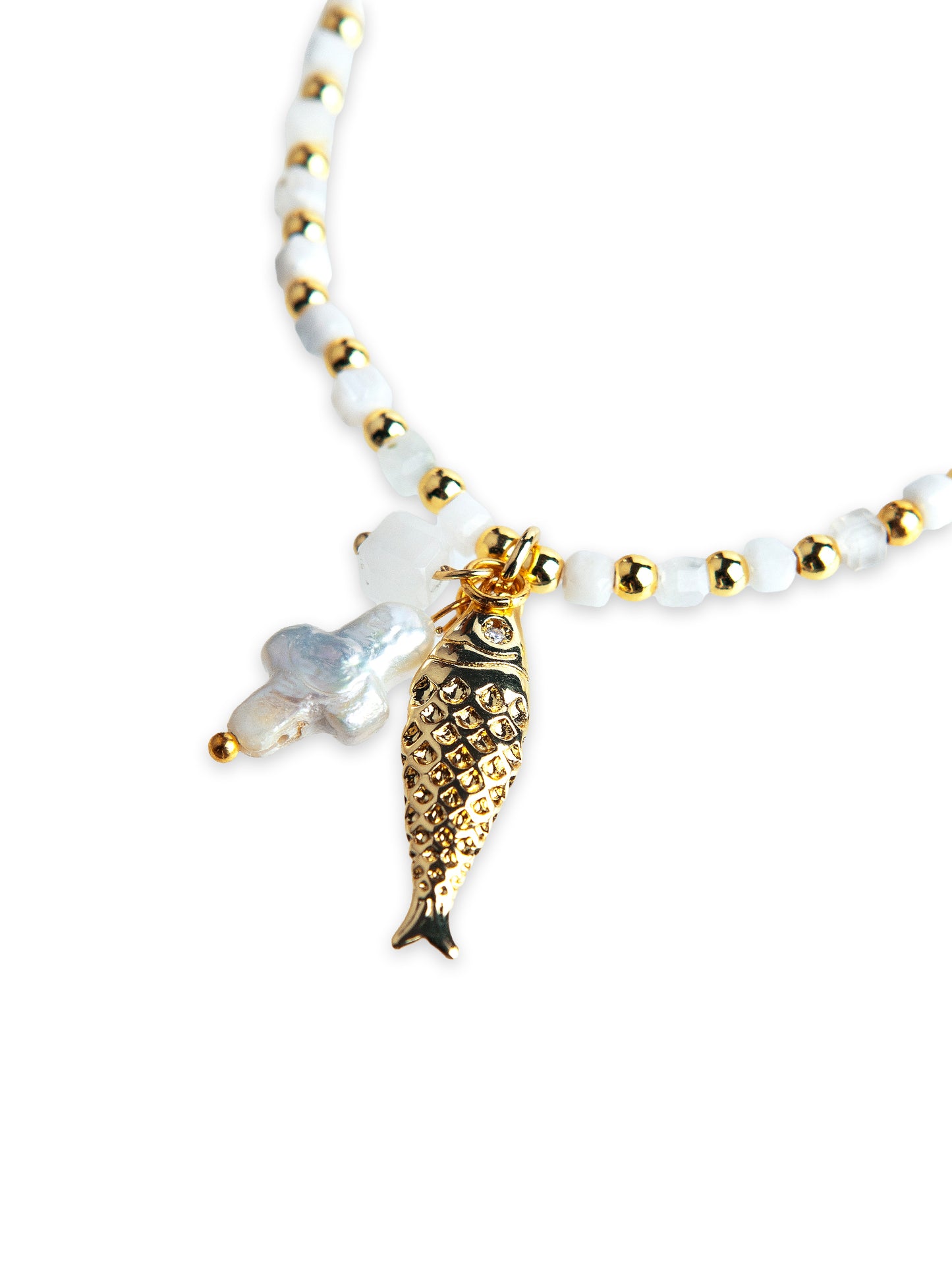 Gold Moonstone fish pendant