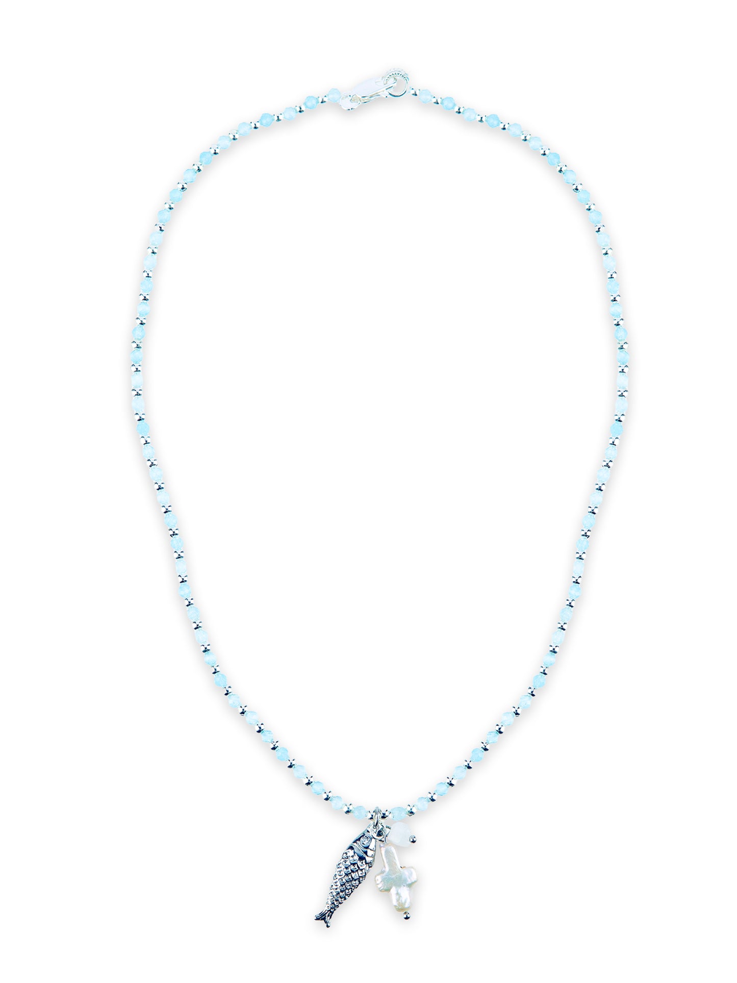 Silver Chalcedony fish pendant