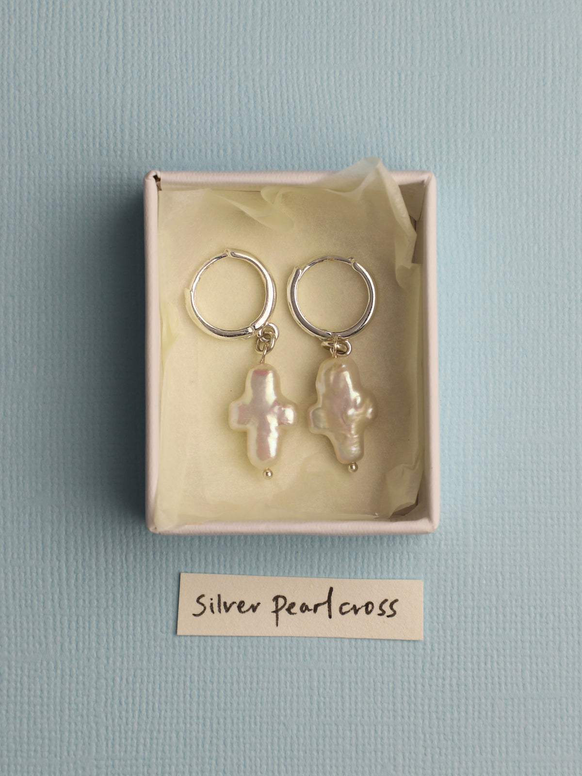 Silver Pearl Cross Earrings