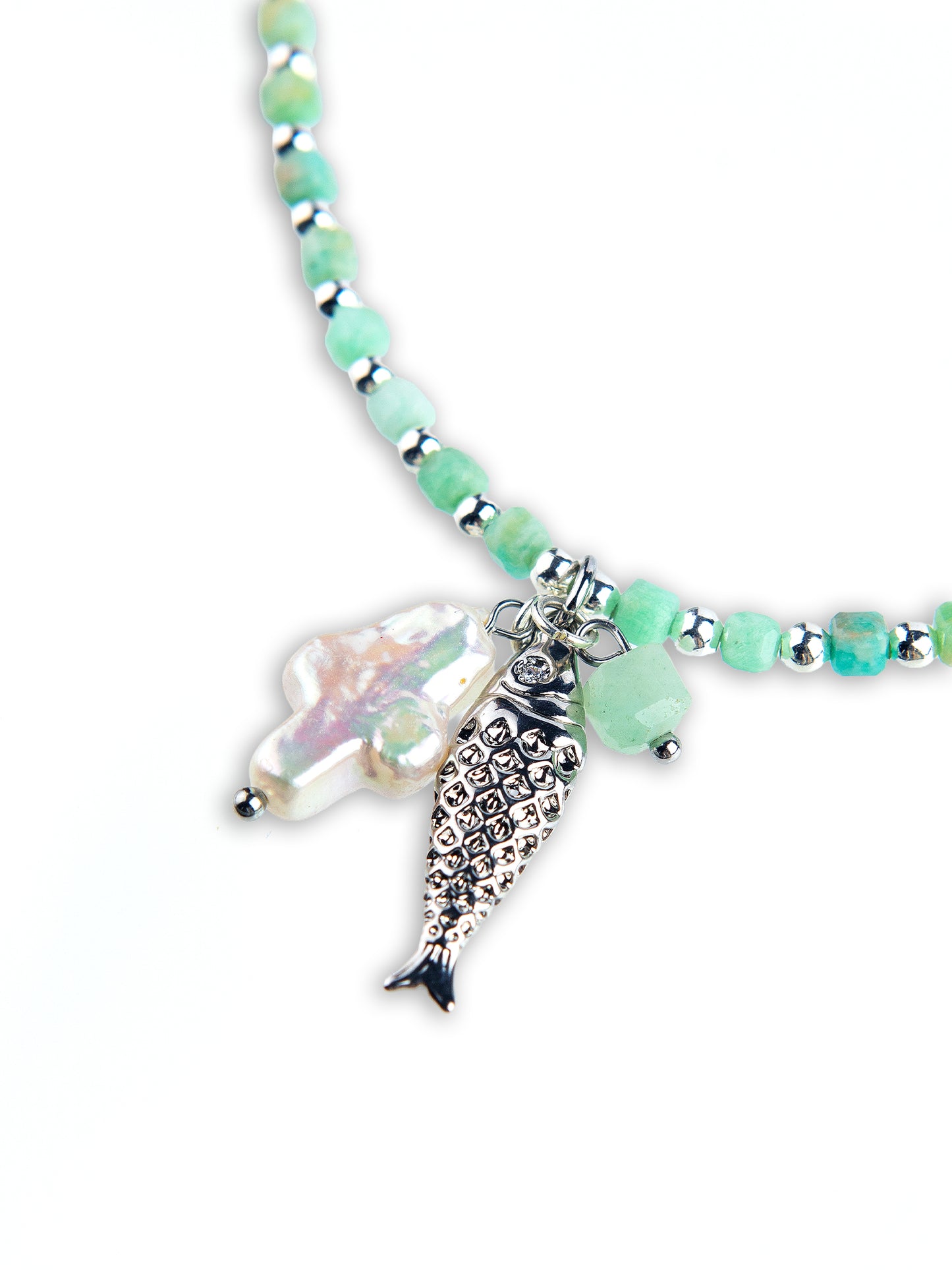 Silver Amazonite fish pendant