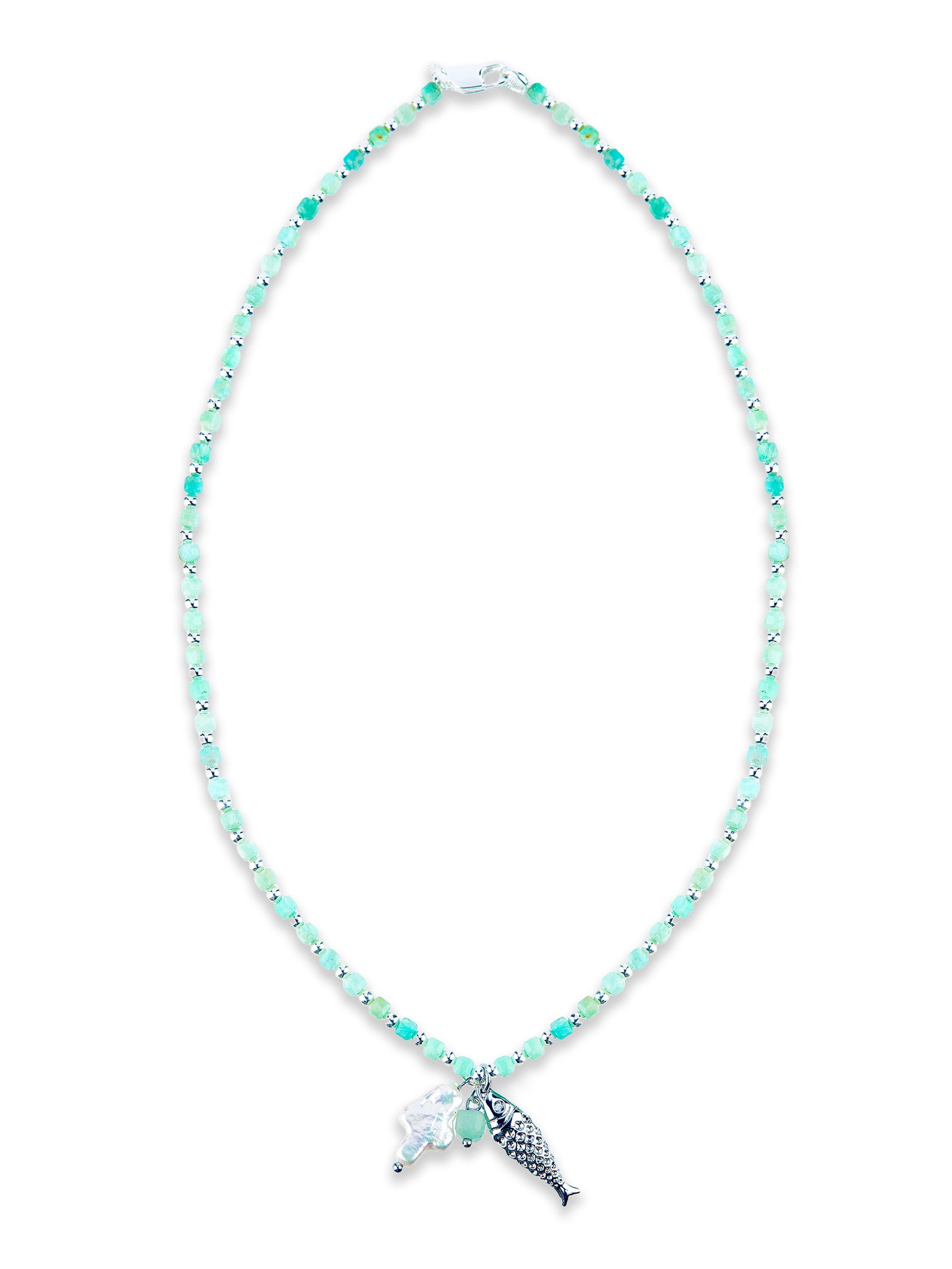Silver Amazonite fish pendant